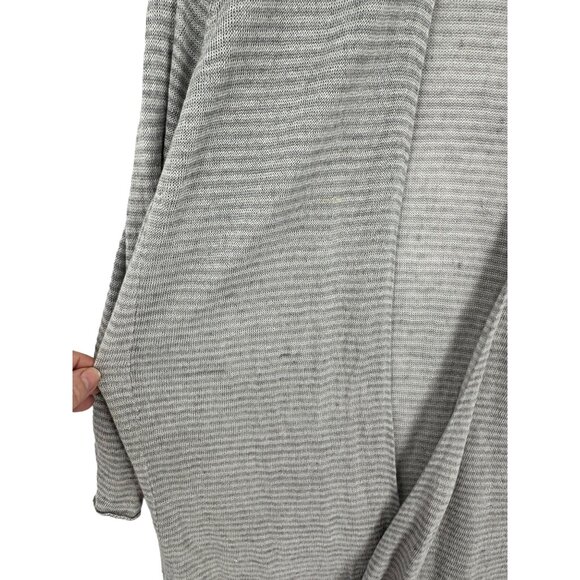 Women's Eileen Fisher Open Cardigan Large Italy 100%‎ Linen Gray White Stripe - Picture 4 of 9